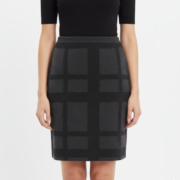 Eileen Fisher Merino Wool Windowpane Knit Pencil Skirt Gray – Women’s S - Picture 1 of 6